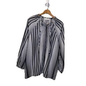 Everlane Womens Black White Stripe Gathered Long Sleeve Top Size XXL New